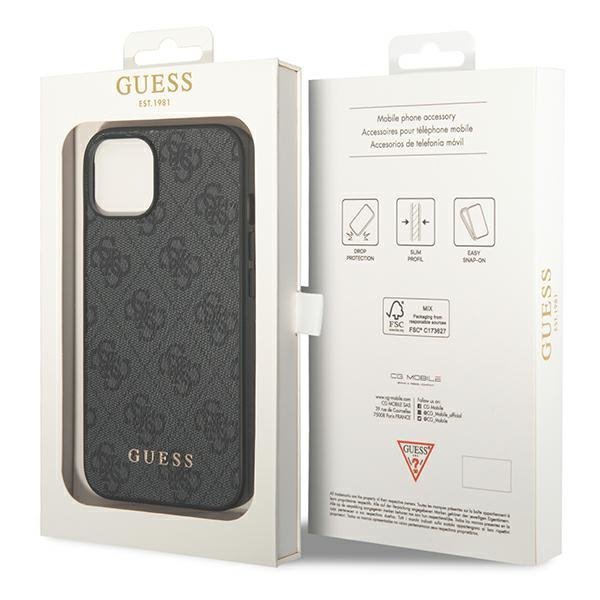 Guess GUHCP14SG4GFGR iPhone 14 / 15 / 13 6.1&quot; szary/grey hard case 4G Metal Gold Logo