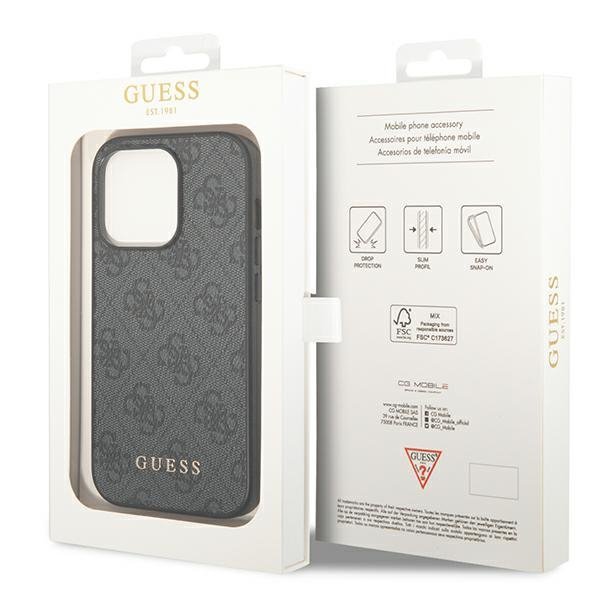 Guess GUHCP14XG4GFGR iPhone 14 Pro Max 6,7&quot; szary/grey hard case 4G Metal Gold Logo