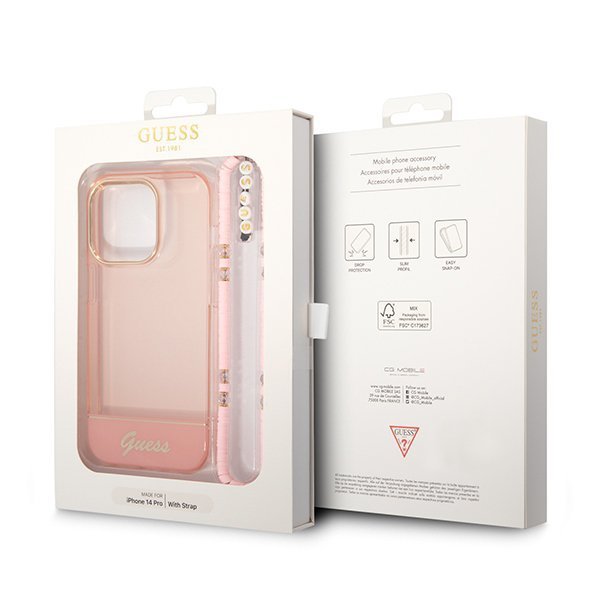 Guess GUHCP14XHGCOHP iPhone 14 Pro Max 6,7&quot; różowy/pink hardcase Translucent Pearl Strap