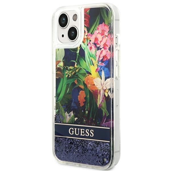 Guess GUHCP14MLFLSB iPhone 14 Plus / 15 Plus 6.7&quot; niebieski/blue hardcase Flower Liquid Glitter