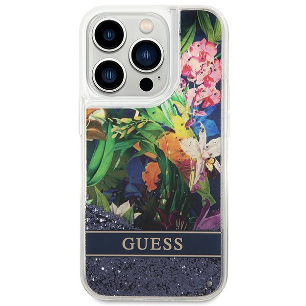 Guess GUHCP14XLFLSB iPhone 14 Pro Max 6,7&quot; niebieski/blue hardcase Flower Liquid Glitter