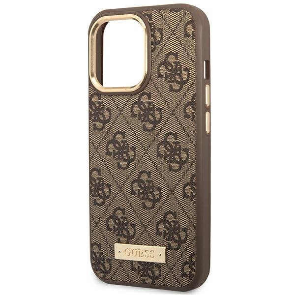 Guess GUHMP14LU4GPRW iPhone 14 Pro 6,1&quot; brązowy/brown hard case 4G Logo Plate MagSafe