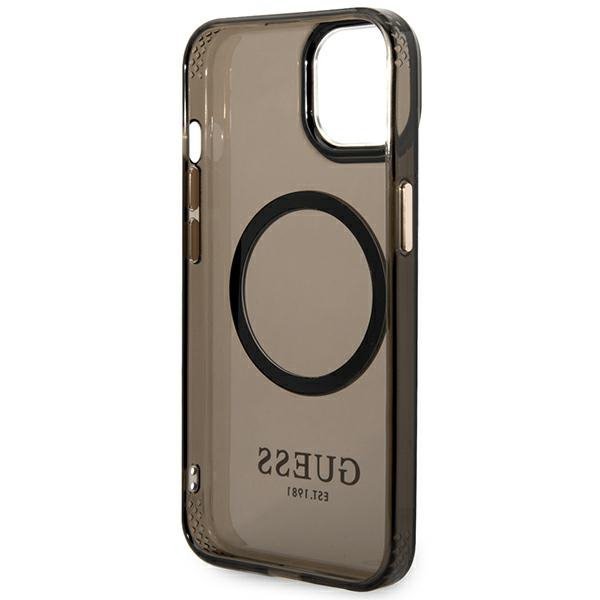 Guess GUHMP14SHTCMK iPhone 14 / 15 / 13 6.1&quot; czarny/black hard case Gold Outline Translucent MagSafe