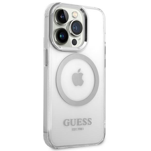 Guess GUHMP14LHTRMS iPhone 14 Pro 6,1&quot; srebrny/silver hard case Metal Outline Magsafe