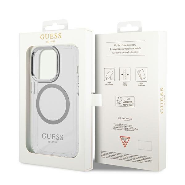 Guess GUHMP14LHTRMS iPhone 14 Pro 6,1&quot; srebrny/silver hard case Metal Outline Magsafe