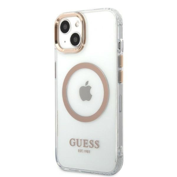 Guess GUHMP13MHTRMD iPhone 13 / 14 / 15 6.1&quot; złoty/gold hard case Metal Outline Magsafe