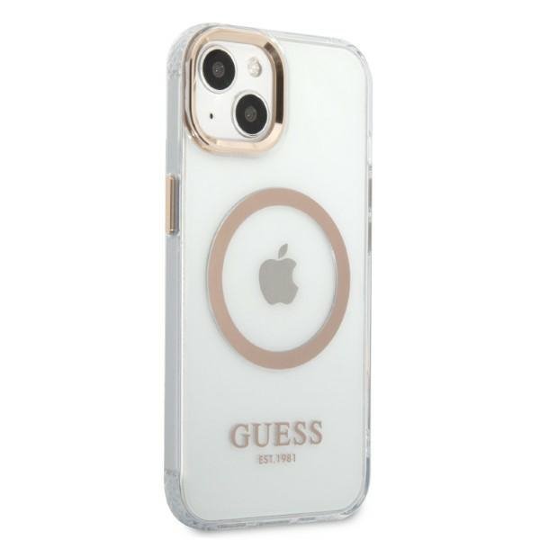 Guess GUHMP13MHTRMD iPhone 13 / 14 / 15 6.1&quot; złoty/gold hard case Metal Outline Magsafe