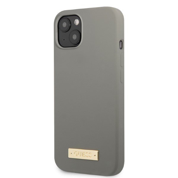 Guess GUHMP13MSPLG iPhone 13 / 14 / 15 6.1&quot; szary/grey hard case Silicone Logo Plate MagSafe