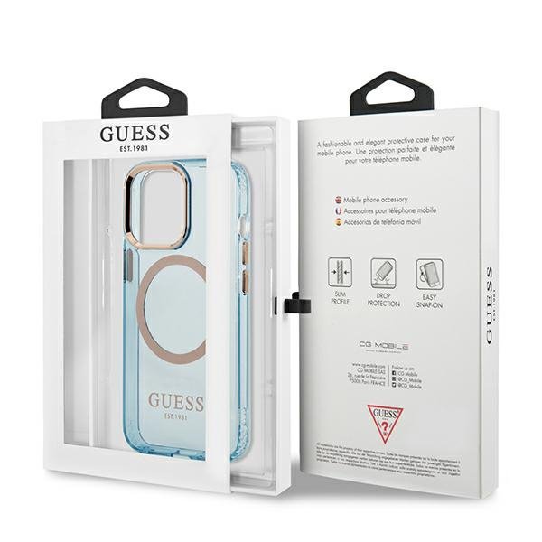Guess GUHMP13XHTCMB iPhone 13 Pro Max6,7&quot; niebieski/blue hard case Gold Outline Translucent MagSafe