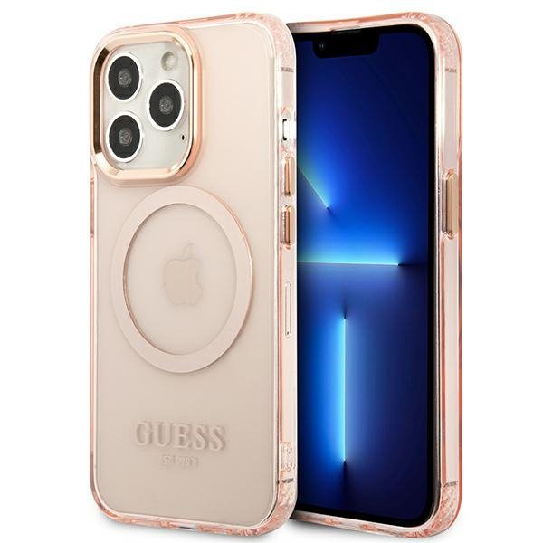 Guess GUHMP13LHTCMP iPhone 13 Pro / 13 6,1&quot; różowy/pink hard case Gold Outline Translucent MagSafe