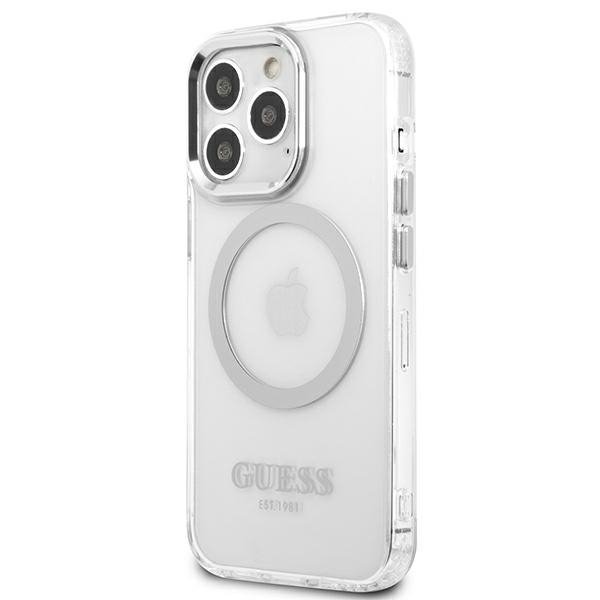 Guess GUHMP13LHTRMS iPhone 13 Pro / 13 6,1&quot; srebrny/silver hard case Metal Outline Magsafe
