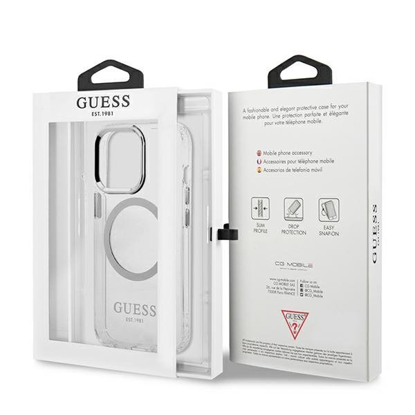 Guess GUHMP13LHTRMS iPhone 13 Pro / 13 6,1&quot; srebrny/silver hard case Metal Outline Magsafe