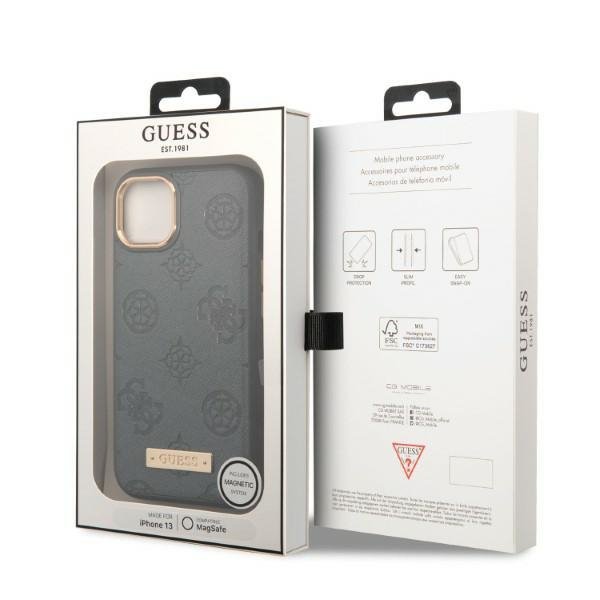 Guess GUHMP13MSAPSTG iPhone 13 / 14 / 15 6.1&quot; szary/grey hardcase Peony Logo Plate MagSafe