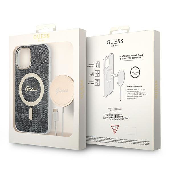Zestaw Guess GUBPP12MH4EACSK Case+ Charger iPhone 12/12 Pro czarny/black hard case 4G Print MagSafe