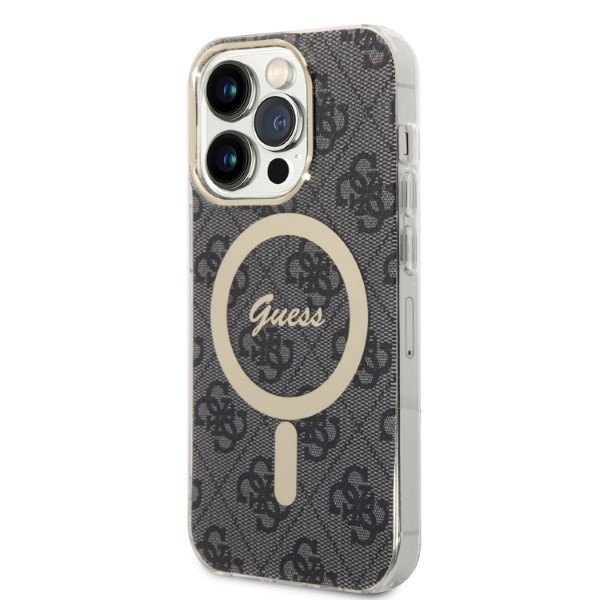 Zestaw Guess GUBPP14LH4EACSK Case+ Charger iPhone 14 Pro 6,1&quot; czarny/black hard case 4G Print MagSafe