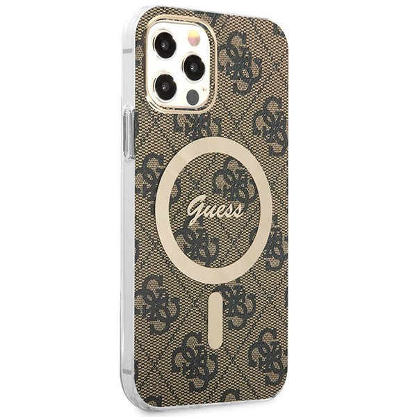 Zestaw Guess GUBPP12MH4EACSW Case+ Charger iPhone 12/12 Pro brązowy/brown hard case 4G Print MagSafe