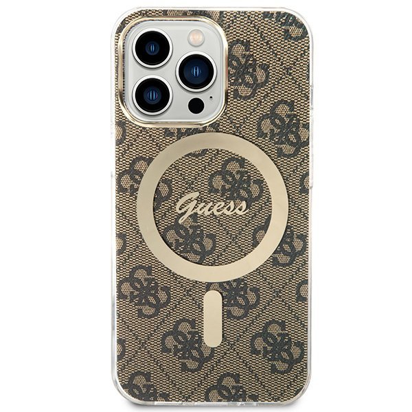 Zestaw Guess GUBPP13LH4EACSW Case+ Charger iPhone 13 Pro brązowy/brown hard case 4G Print MagSafe