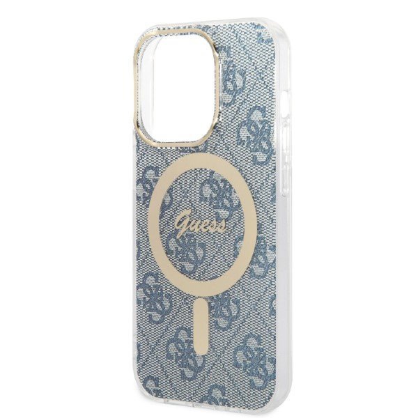 Zestaw Guess GUBPP14LH4EACSB Case+ Charger iPhone 14 Pro 6,1&quot; niebieski/blue hard case 4G Print MagSafe