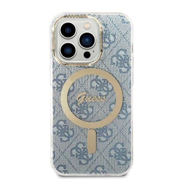 Zestaw Guess GUBPP14XH4EACSB Case+ Charger iPhone 14 Pro Max 6,7&quot; niebieski/blue hard case 4G Print MagSafe