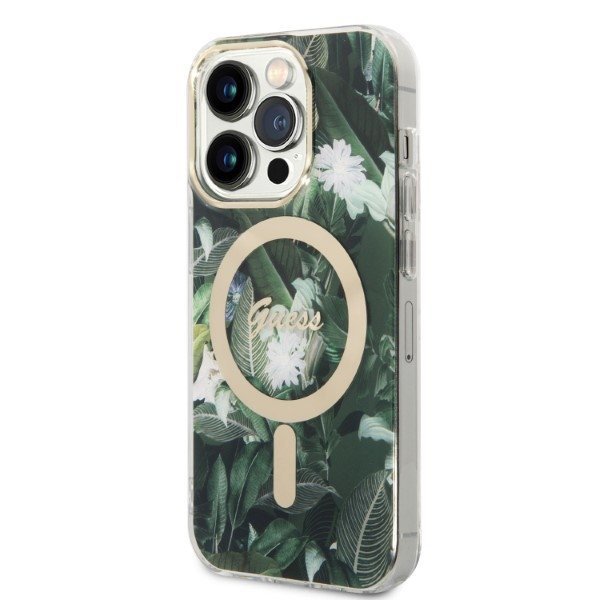 Zestaw Guess GUBPP14LHJEACSA Case+ Charger iPhone 14 Pro 6,1&quot; zielony/green hard case Jungle MagSafe