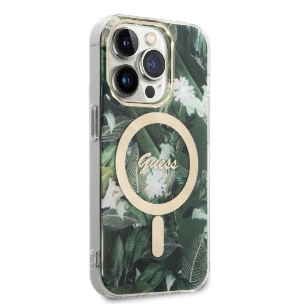 Zestaw Guess GUBPP14LHJEACSA Case+ Charger iPhone 14 Pro 6,1&quot; zielony/green hard case Jungle MagSafe