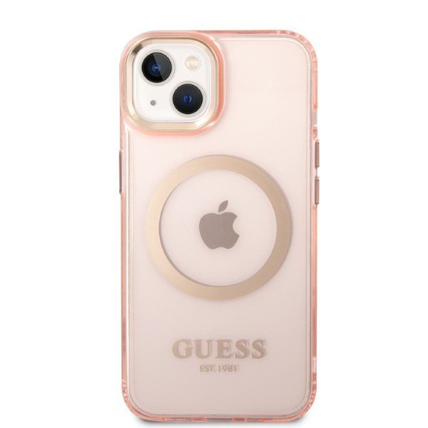 Guess GUHMP14SHTCMP iPhone 14 / 15 / 13 6,1&quot; różowy/pink hard case Gold Outline Translucent MagSafe