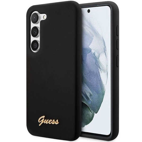 Guess GUHCS23MSLSMK S23+ S916 czarny/black hardcase Silicone Vintage Gold Logo