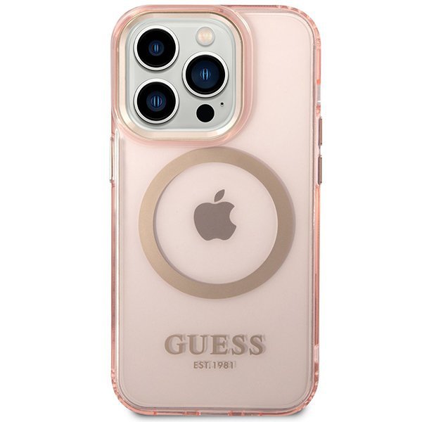 Guess GUHMP14XHTCMP iPhone 14 Pro Max 6,7&quot; różowy/pink hard case Gold Outline Translucent MagSafe
