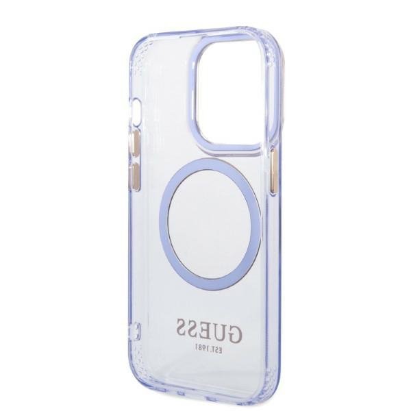 Guess GUHMP14LHTCMU iPhone 14 Pro 6.1&quot; purpurowy/purple hard case Gold Outline Translucent MagSafe