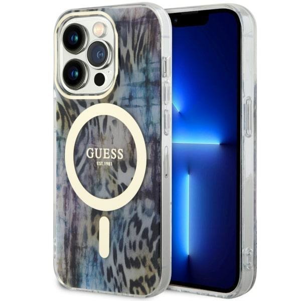 Guess GUHMP14XHLEOPWB iPhone 14 Pro Max 6.7&quot; niebieski/blue hardcase Leopard MagSafe
