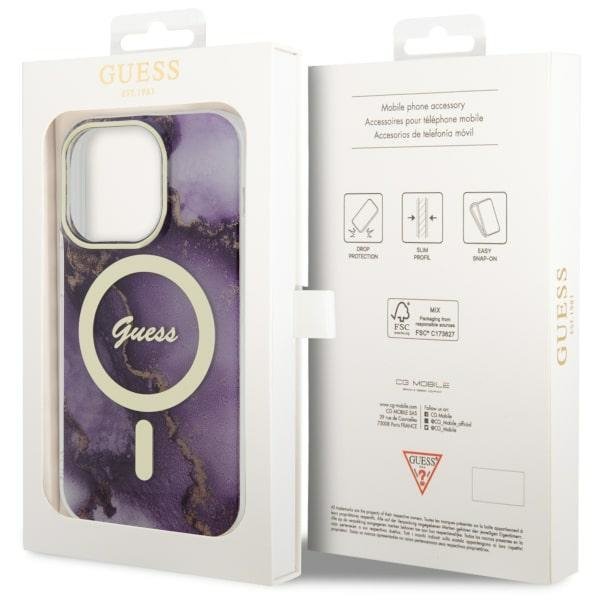 Guess GUHMP14LHTMRSU iPhone 14 Pro 6.1&quot; purpurowy/purple hardcase Golden Marble MagSafe