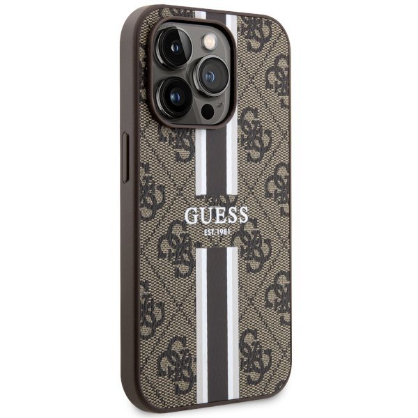 Guess GUHMP14LP4RPSW iPhone 14 Pro 6.1&quot; brązowy/brown hardcase 4G Printed Stripes MagSafe