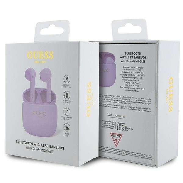 Guess słuchawki Bluetooth GUTWST26PSUTWS + stacja dokująca fioletowy/purple Classic EST Logo