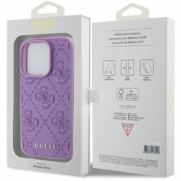 Guess GUHCP15XP4EPMU iPhone 15 Pro Max 6.7&quot; fioletowy/light purple hardcase Leather 4G Stamped