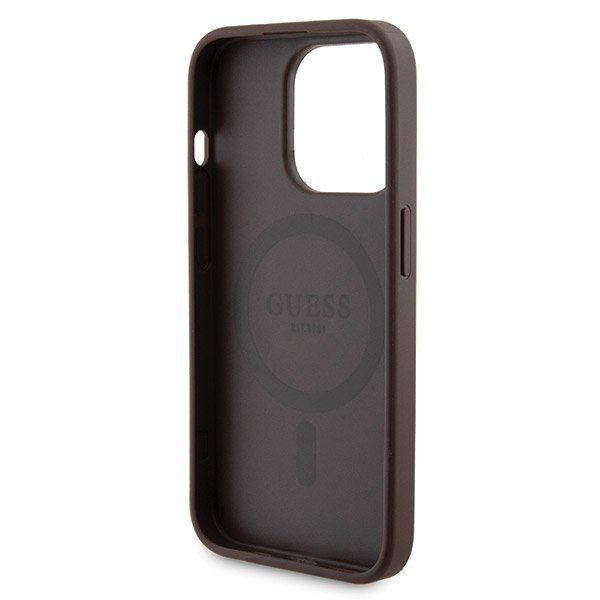Zestaw Guess GUBPM5P15L4GEMGW iPhone15 Pro 6.1" hardcase + Powerbank 5000mAh MagSafe brązowy/brown 4G Metal Logo