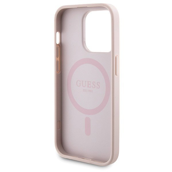 Zestaw Guess GUBPM5P14L4GEMGP iPhone 14 Pro 6.1&quot; hardcase + Powerbank 5000mAh MagSafe różowy/pink 4G Metal Logo