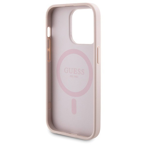 Zestaw Guess GUBPM5P14L4GEMGP iPhone14 Pro 6.1&quot; hardcase + Powerbank 5000mAh MagSafe różowy/pink 4G Metal Logo
