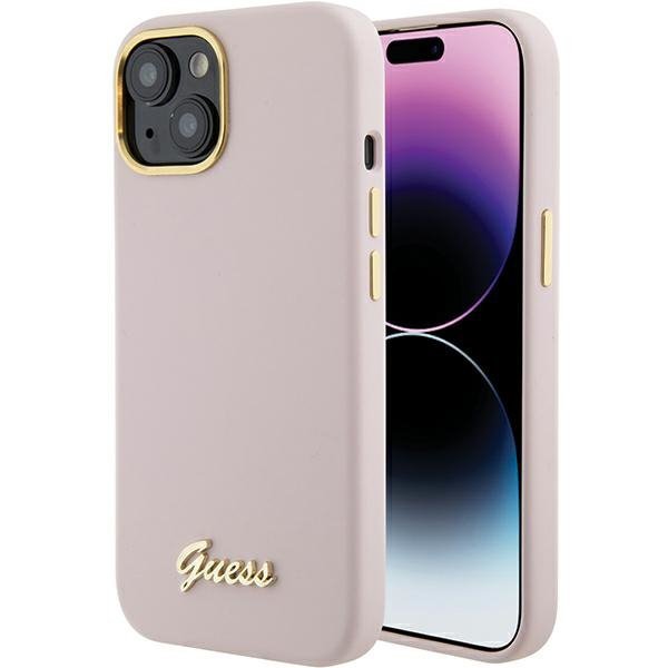 Guess GUHCP15SSMBSLP iPhone 15 / 14 / 13 6.1&quot; różowy/pink hardcase Silicone Script Metal Logo & Frame