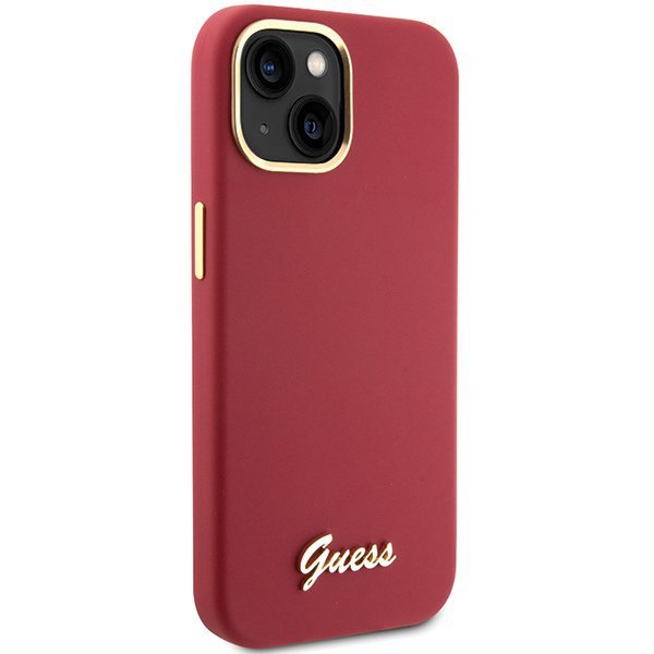 Guess GUHCP15SSMBSLM iPhone 15 / 14 / 13 6.1&quot; magenta hardcase Silicone Script Metal Logo & Frame