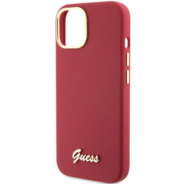 Guess GUHCP15SSMBSLM iPhone 15 / 14 / 13 6.1&quot; magenta hardcase Silicone Script Metal Logo & Frame
