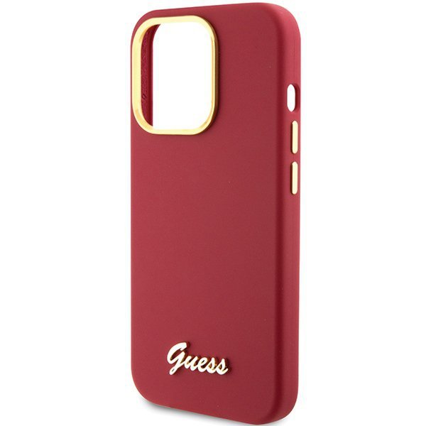 Guess GUHCP15LSMBSLM iPhone 15 Pro 6.1&quot; magenta hardcase Silicone Script Metal Logo & Frame