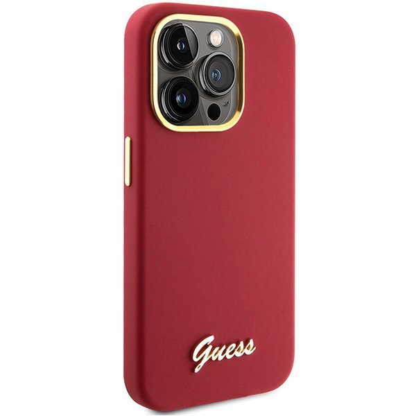 Guess GUHCP15XSMBSLM iPhone 15 Pro Max 6.7&quot; magenta hardcase Silicone Script Metal Logo & Frame