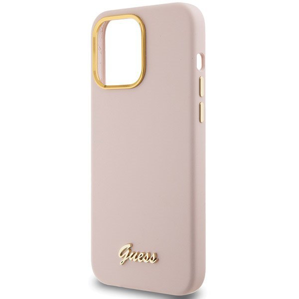 Guess GUHCP15LSMBSLP iPhone 15 Pro 6.1&quot; różowy/pink hardcase Silicone Script Metal Logo & Frame