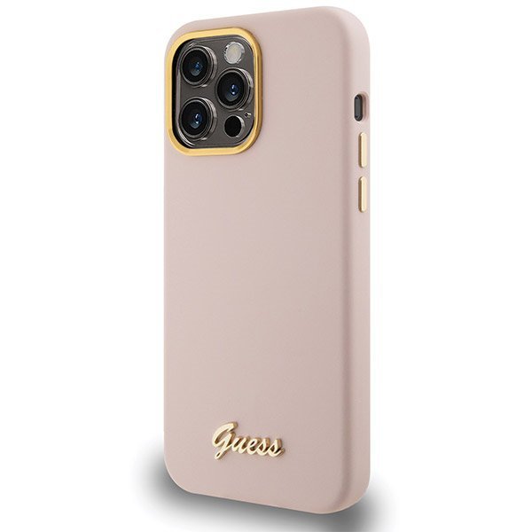 Guess GUHCP15XSMBSLP iPhone 15 Pro Max 6.7&quot; różowy/pink hardcase Silicone Script Metal Logo & Frame