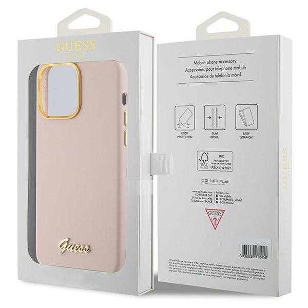 Guess GUHCP15XSMBSLP iPhone 15 Pro Max 6.7&quot; różowy/pink hardcase Silicone Script Metal Logo & Frame