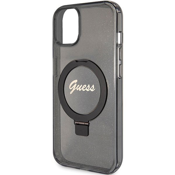 Guess GUHMP15SHRSGSK iPhone 15 / 14 / 13 6.1&quot; czarny/black hardcase Ring Stand Script Glitter MagSafe