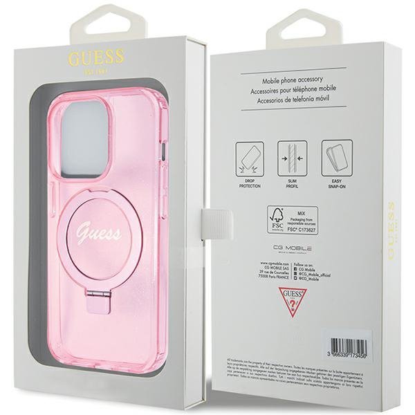 Guess GUHMP15LHRSGSP iPhone 15 Pro 6.1&quot; różowy/pink hardcase Ring Stand Script Glitter MagSafe