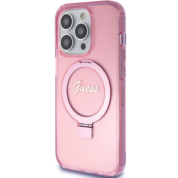 Guess GUHMP15XHRSGSP iPhone 15 Pro Max 6.7&quot; różowy/pink hardcase Ring Stand Script Glitter MagSafe