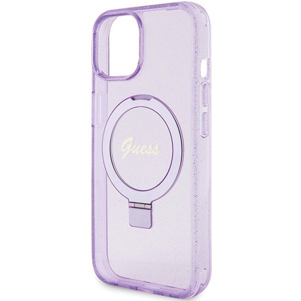 Guess GUHMP15MHRSGSU iPhone 15 Plus / 14 Plus 6.7&quot; fioletowy/purple hardcase Ring Stand Script Glitter MagSafe
