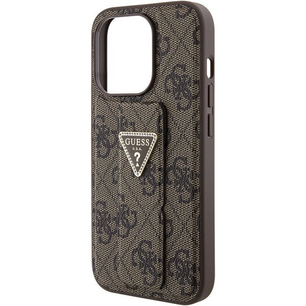 Guess GUHCP15LPGS4TDW iPhone 15 Pro 6.1&quot; brązowy/brown hardcase Grip Stand 4G Triangle Strass